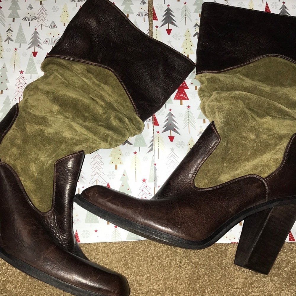 Antonio Melani Green and Brown Boots EUC